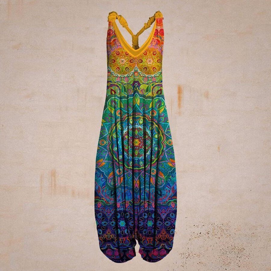 Bright Color Ethnic Print Harun Suspender Pants