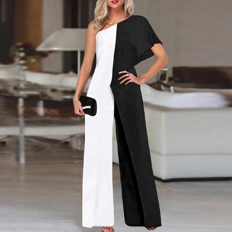 Fashion Single-sleeve Contrast Color Jumpsuit