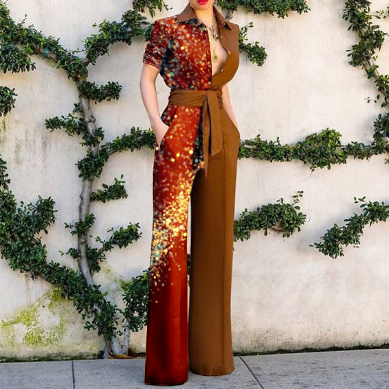 Elegant and simple star print high-waist jumpsuit