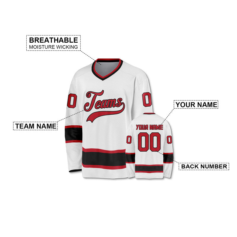 Custom White Red-Black Authentic Hockey Jersey