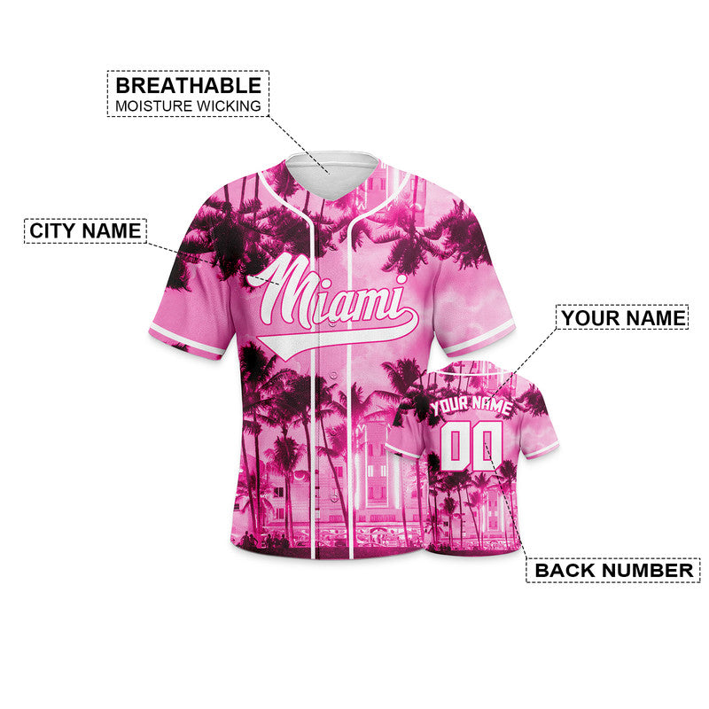 Custom 3D Night View  Pink White Authentic Baseball Silhouette Jersey