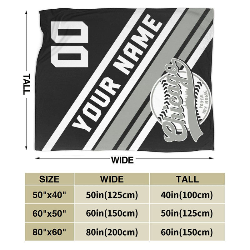 Custom Baseball Chicago   Fleece Throw Blanket With Name Number for Fans Gifts1