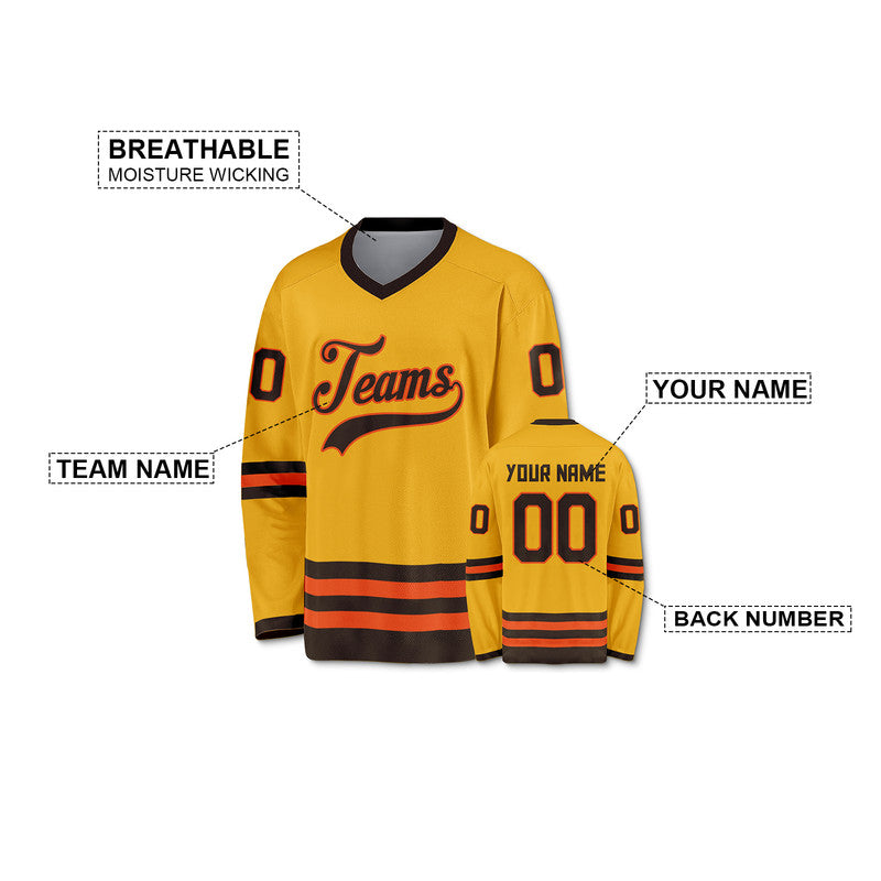 Custom Gold Brown-Red Authentic Hockey Jersey