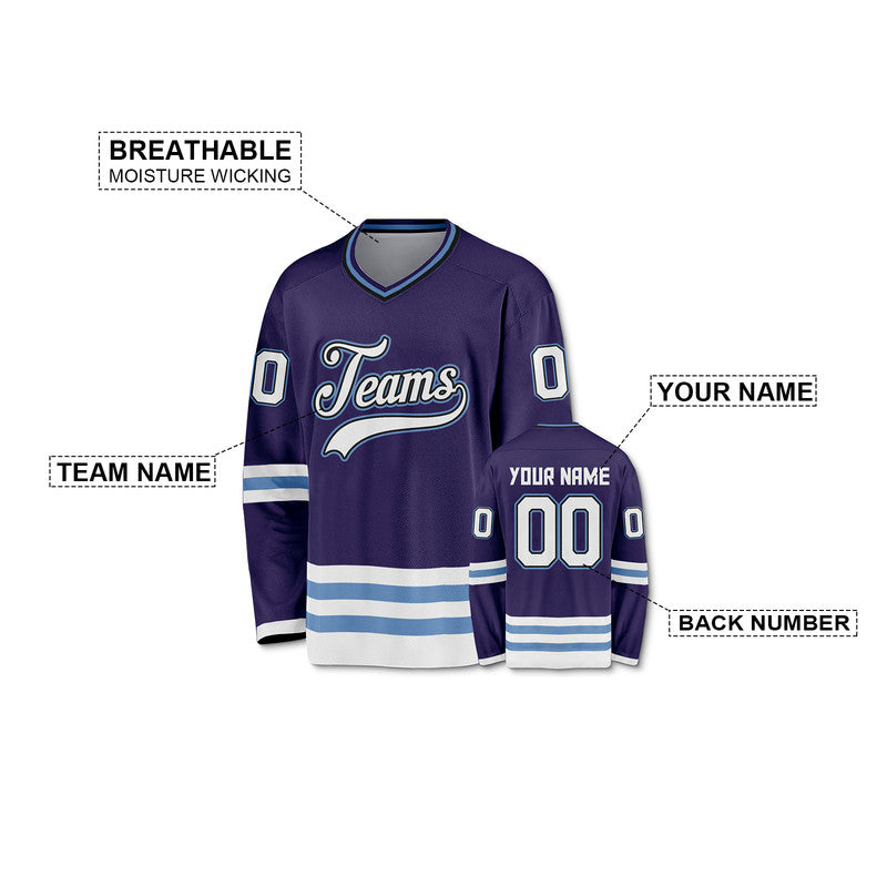 Custom Purple White-Light Blue Authentic Hockey Jersey