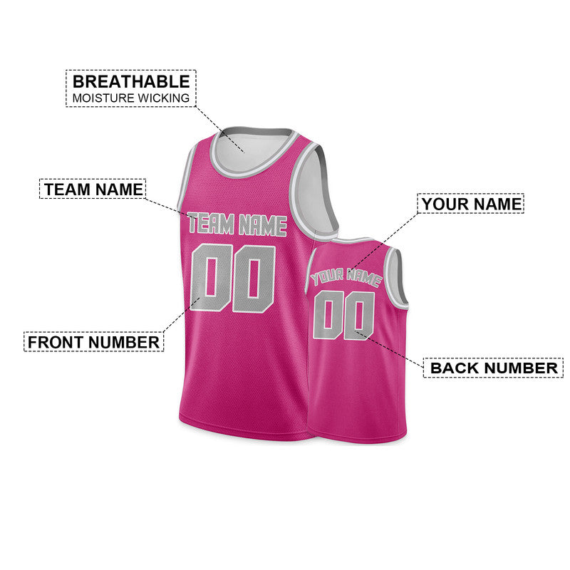 Custom Pink Gray Round Neck Rib-Knit Basketball Jersey