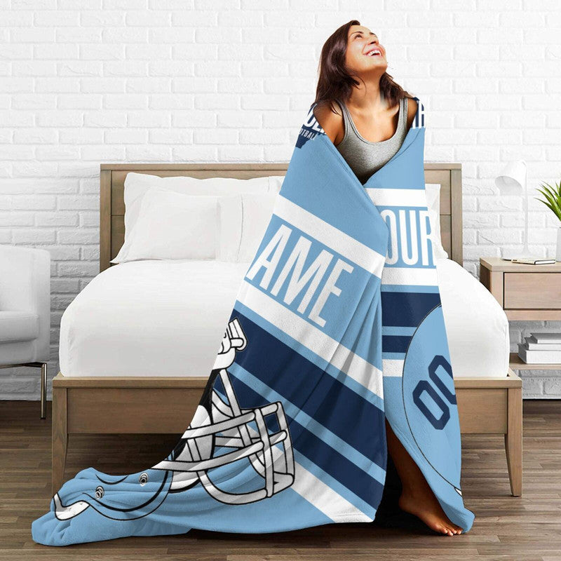 Custom Football North Carolina Fleece Throw Blanket With Name Number for Fans Gifts