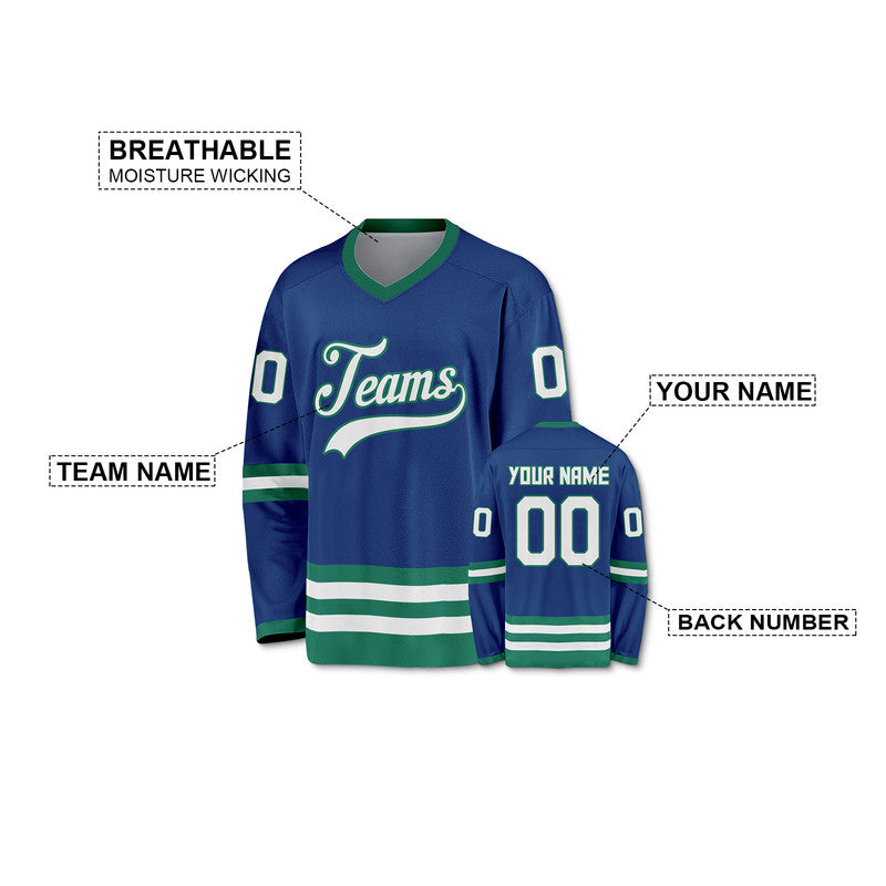 Custom Royal White-Green Authentic Hockey Jersey