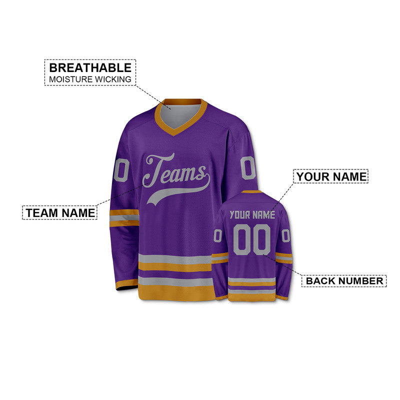 Custom Purple Old Gold-Silver Authentic Hockey Jersey