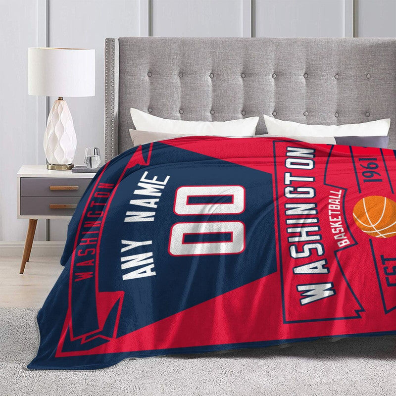 Custom Basketball Washington  Fleece Throw Blanket With Name Number for Fans Gifts