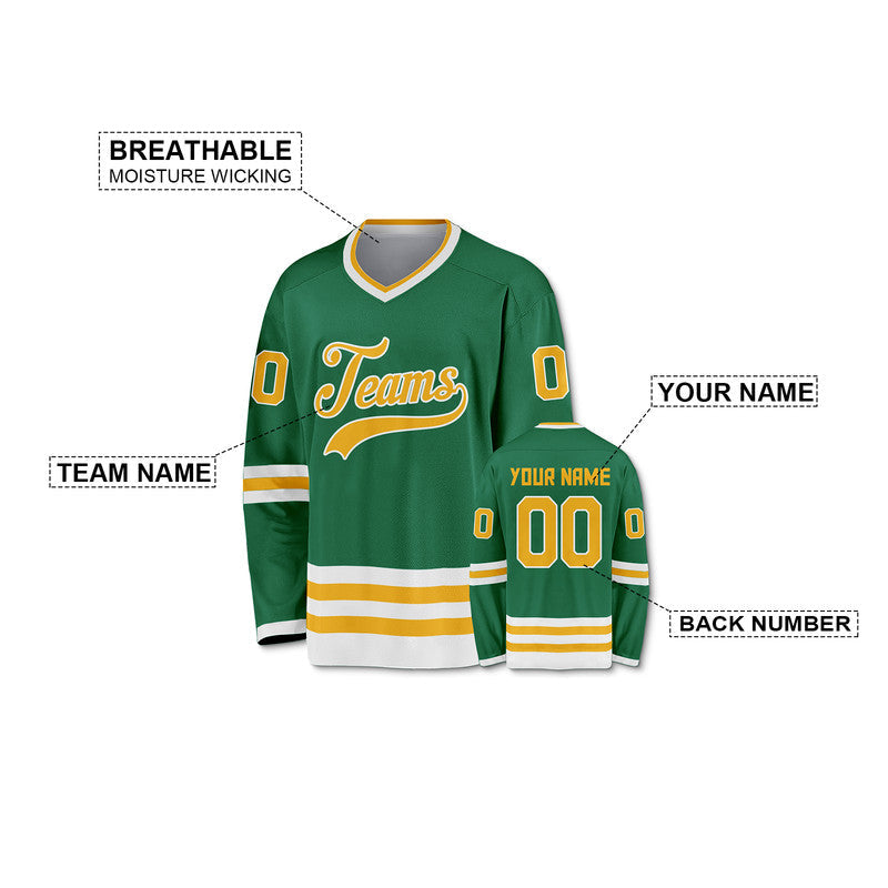 Custom Kelly Green Gold-White Authentic Hockey Jersey