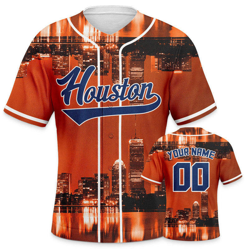 Custom 3D Night View Orange Navy-White Authentic Baseball Silhouette Jersey