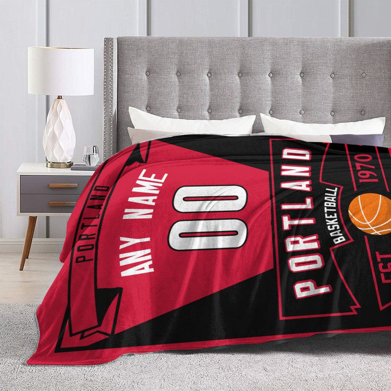Custom Basketball Portland   Fleece Throw Blanket With Name Number for Fans Gifts