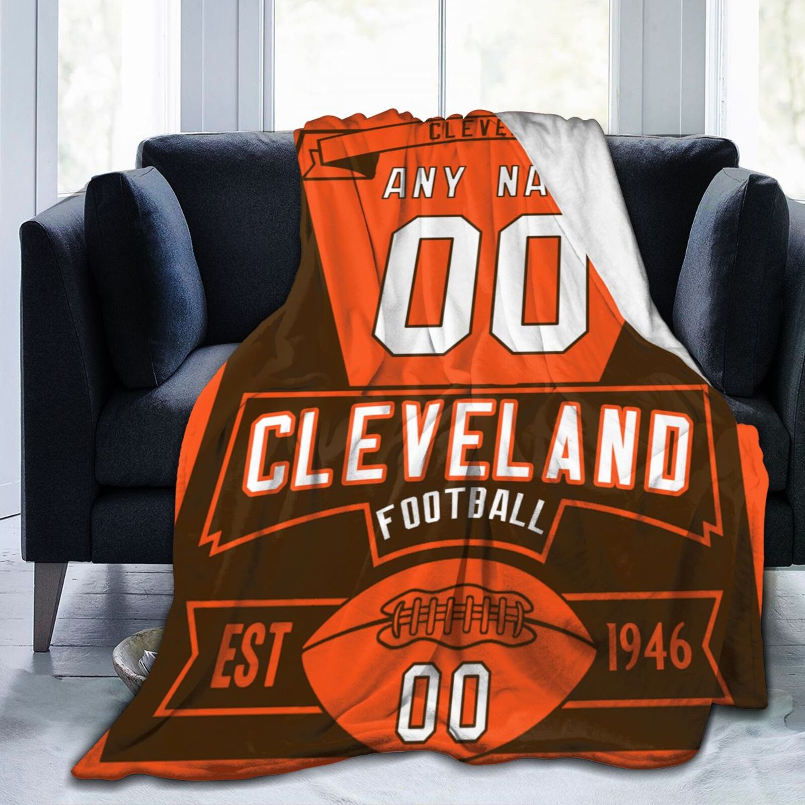 Custom Football City Cleveland Fleece Throw Blanket With Name Number for Fans Gifts