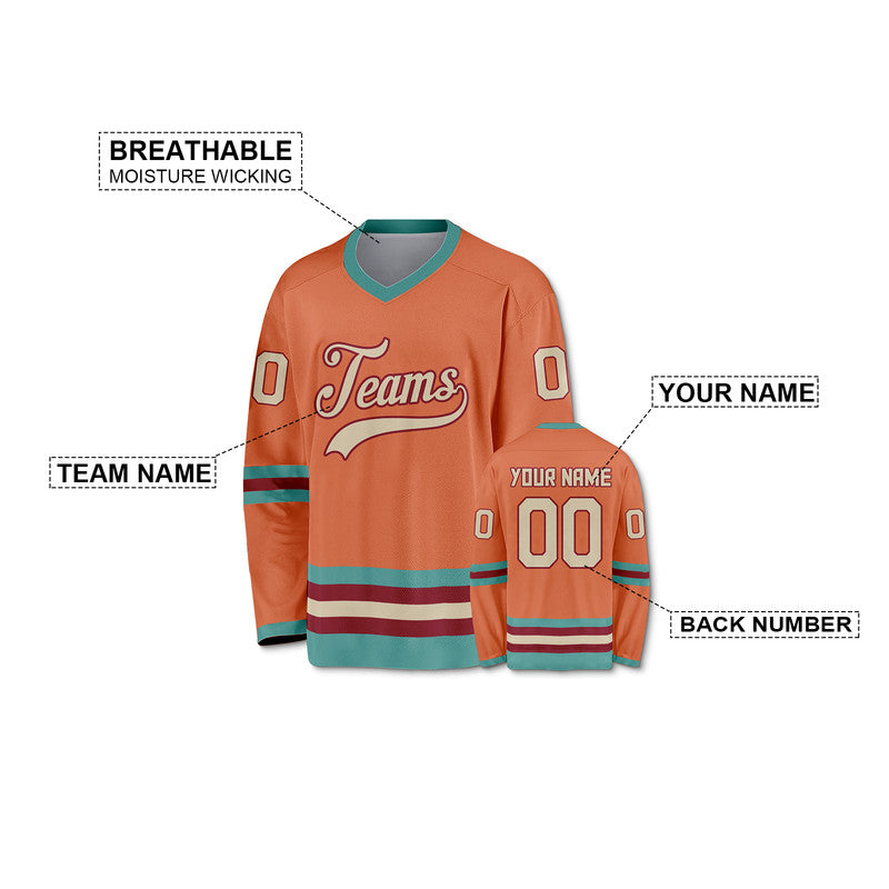 Custom Orange Sand-Red Authentic Hockey Jersey