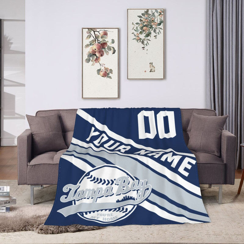 Custom Baseball Tampa Bay Fleece Throw Blanket With Name Number for Fans Gifts