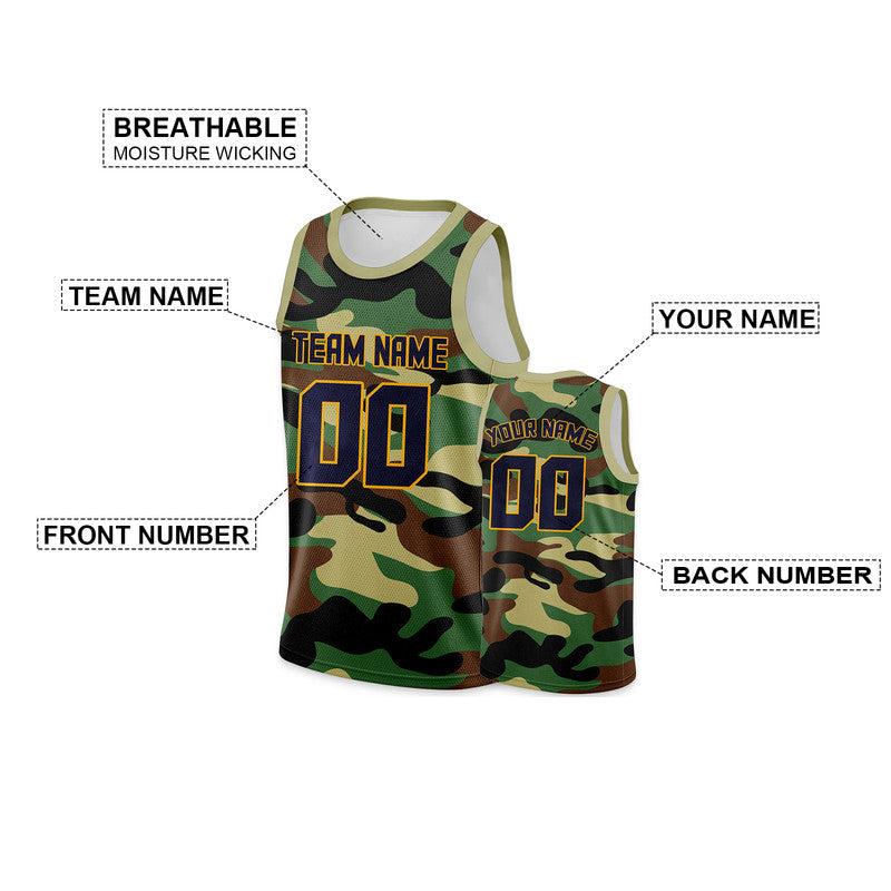 Custom Camo Navy-Gold Authentic Salute To Service Basketball Jersey