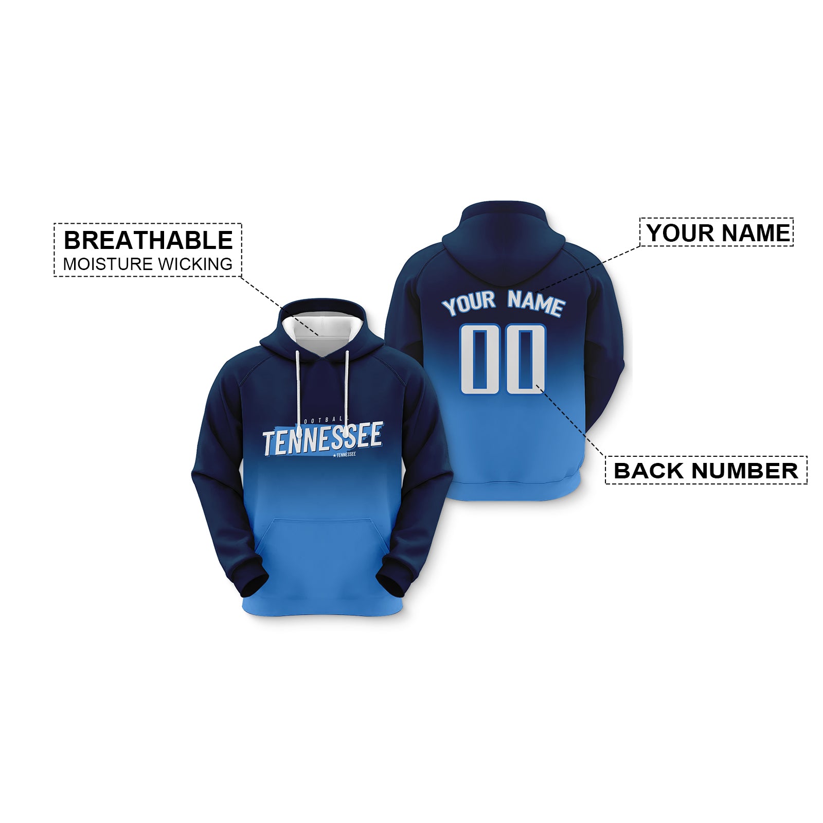 Custom Sports Pullover Sweatshirt City Tennessee Map Split Fashion Football Hoodie