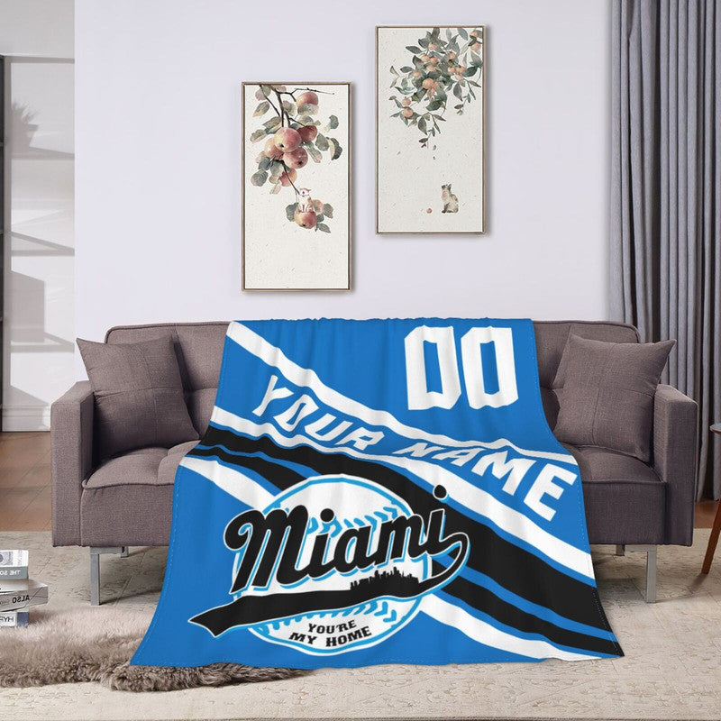 Custom Baseball Miami  Fleece Throw Blanket With Name Number for Fans Gifts