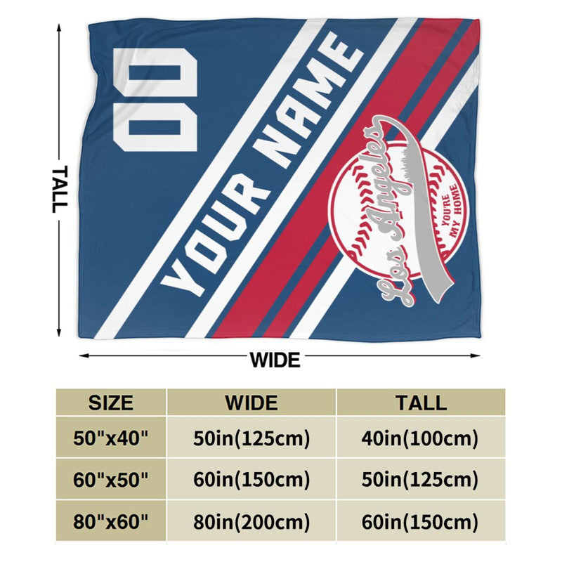 Custom Baseball Los Angeles Fleece Throw Blanket With Name Number for Fans Gifts