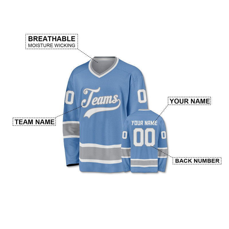 Custom Light Blue White-Gray Authentic Hockey Jersey