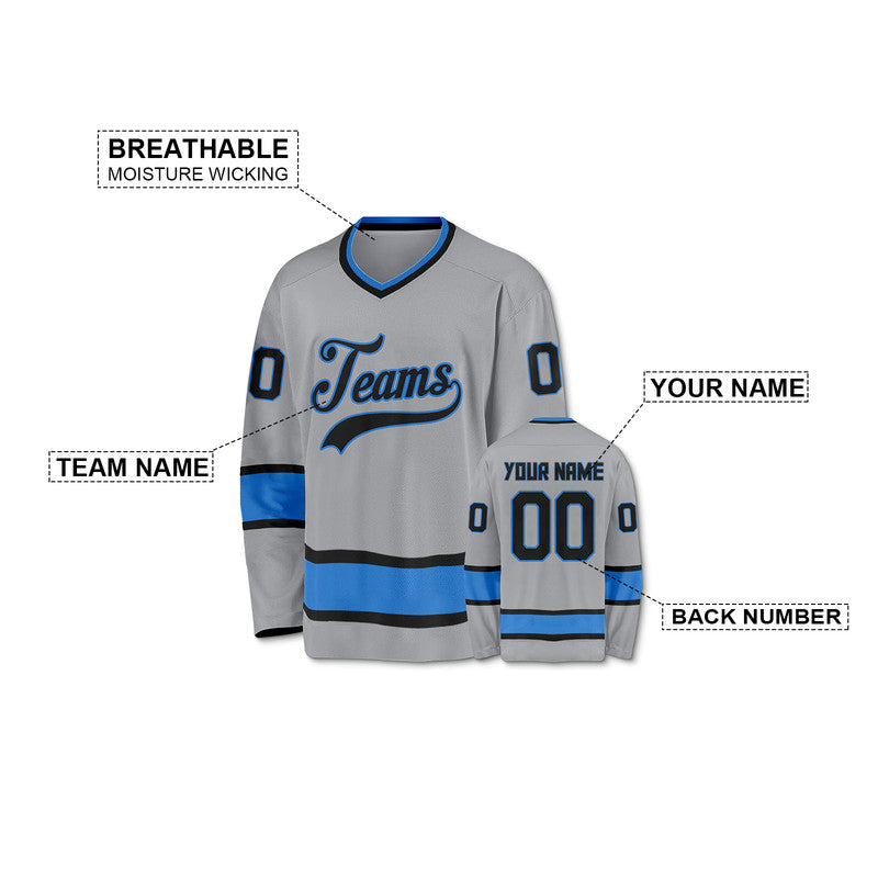 Custom Gray Black-Powder Blue Authentic Hockey Jersey