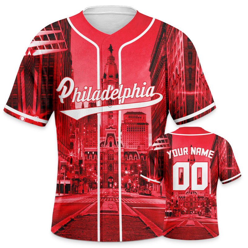 Custom 3D Night View Red White Authentic Baseball Silhouette Jersey