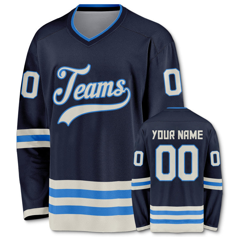 Custom Navy Beige-Powder Blue Authentic Hockey Jersey