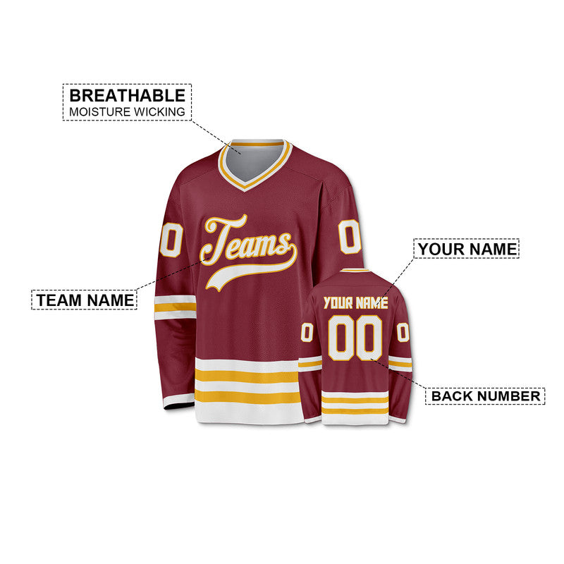 Custom Crimson Gold-White Authentic Hockey Jersey