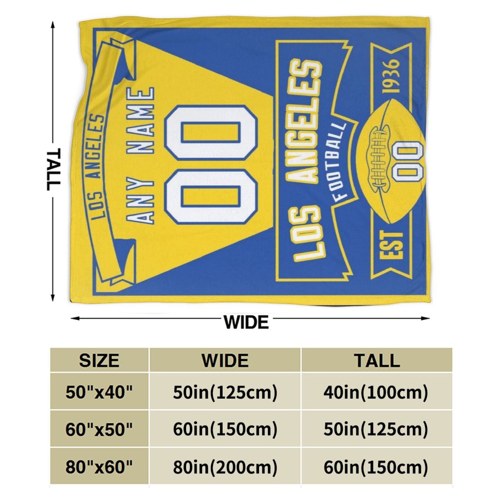 Custom Football City Los Angeles Fleece Throw Blanket With Name Number for Fans Gifts1