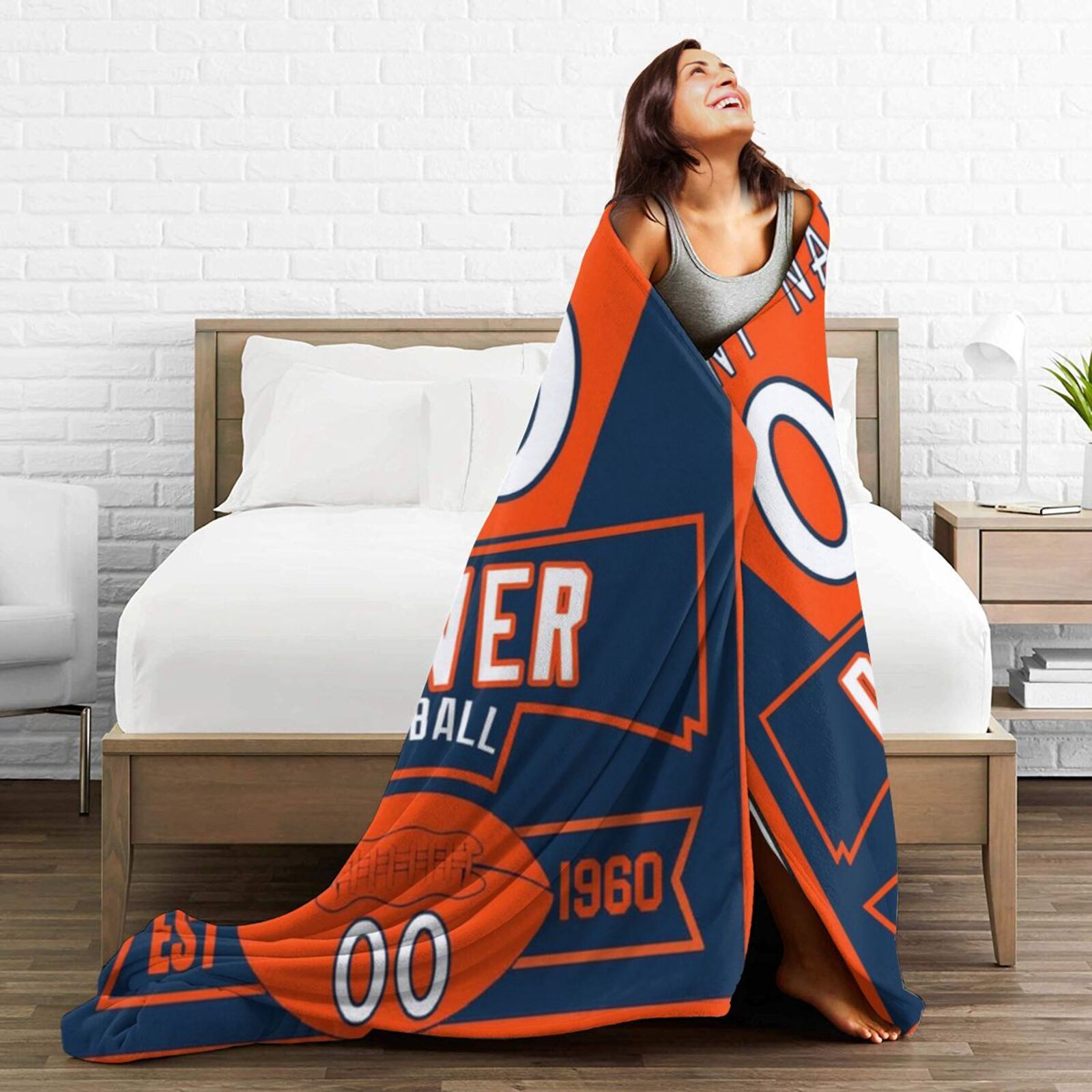 Custom Football City Denver Fleece Throw Blanket With Name Number for Fans Gifts