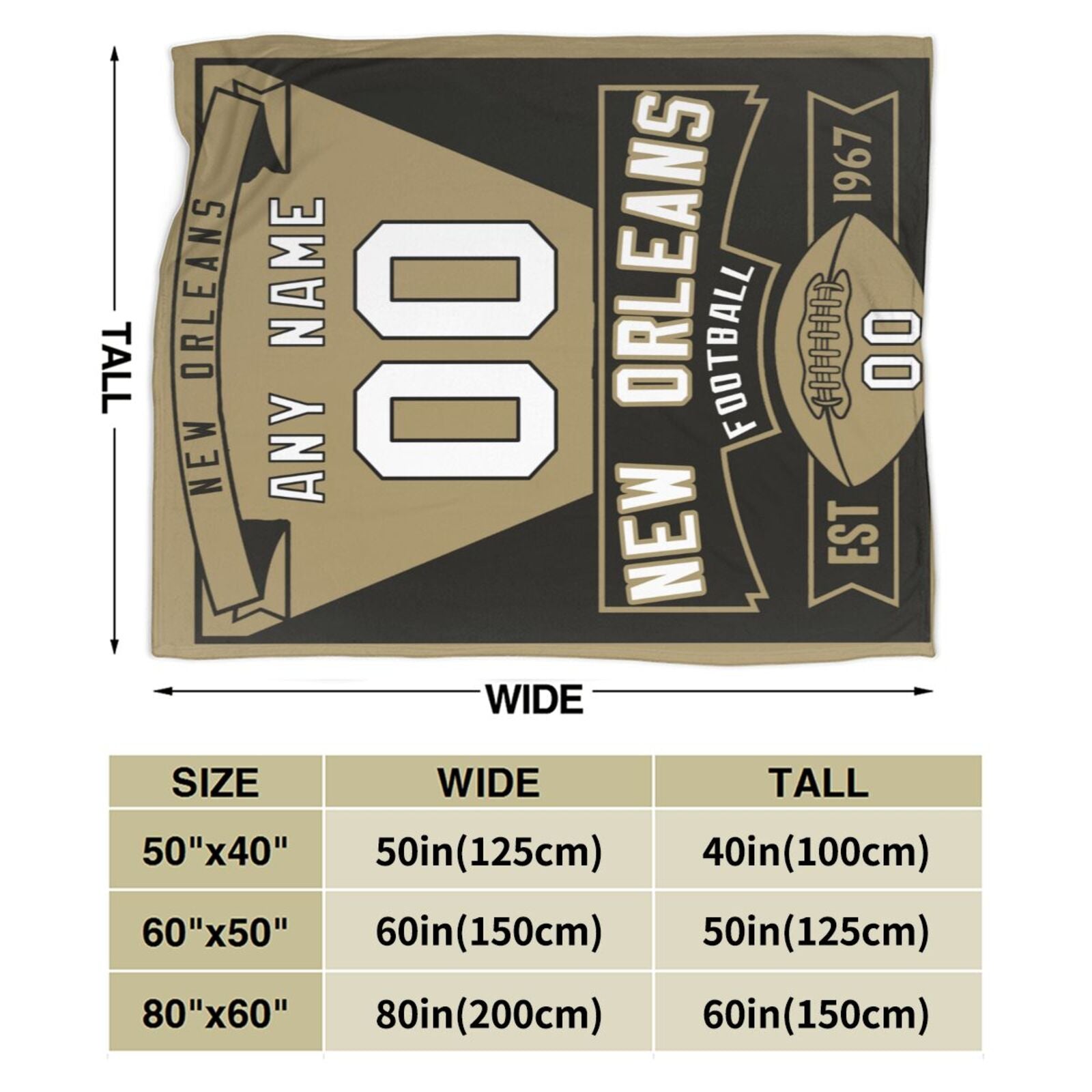 Custom Football City New Orleans Fleece Throw Blanket With Name Number for Fans Gifts