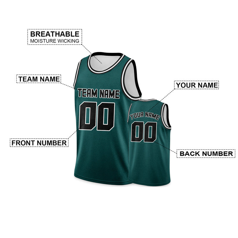 Custom Aqua Black-White Round Neck Rib-Knit Basketball Jersey