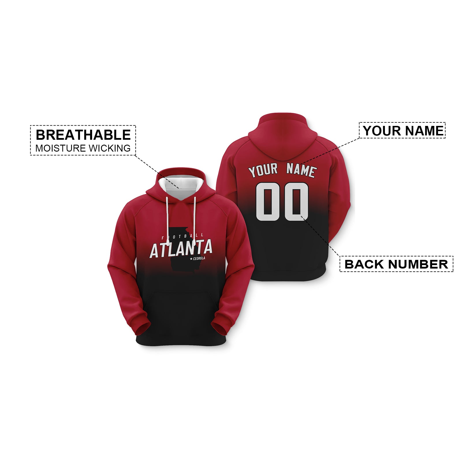 Custom Sports Pullover Sweatshirt City Atlanta Map Split Fashion Football Hoodie
