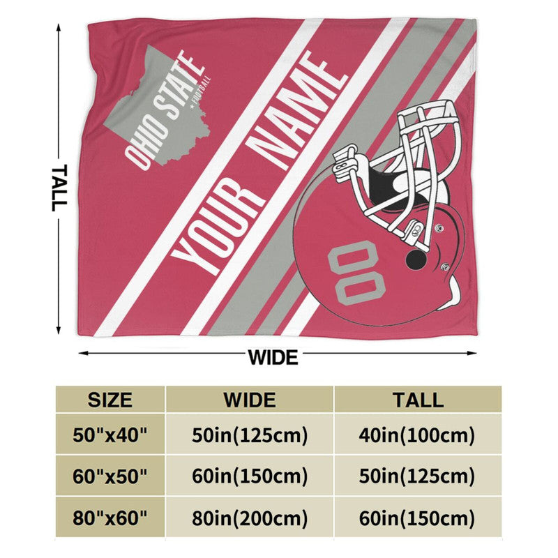 Custom Football Ohio Fleece Throw Blanket With Name Number for Fans Gifts