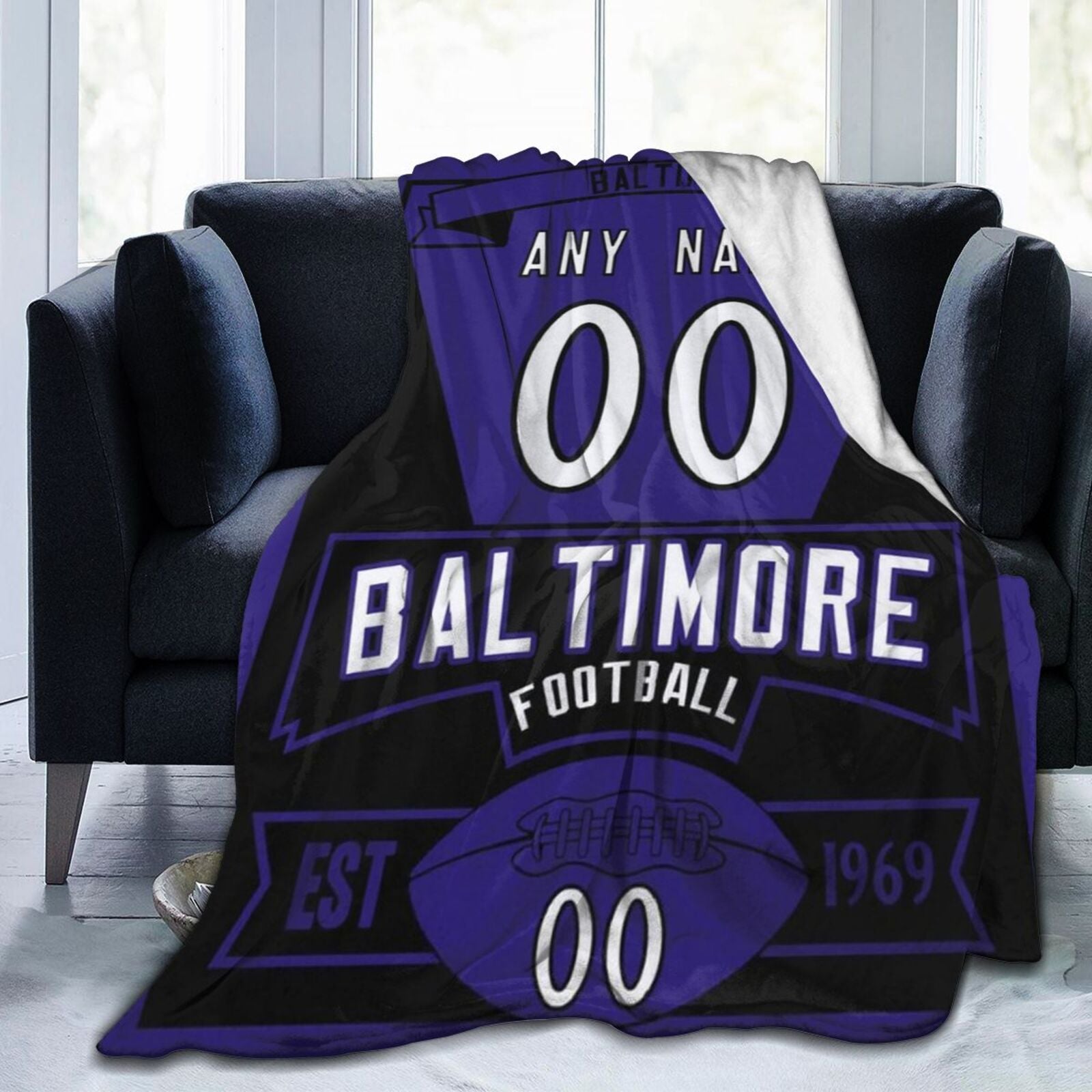 Custom Football Baltimore City Fleece Throw Blanket With Name Number for Fans Gifts