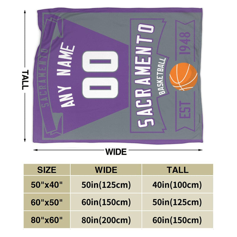 Custom Basketball Sacramento   Fleece Throw Blanket With Name Number for Fans Gifts