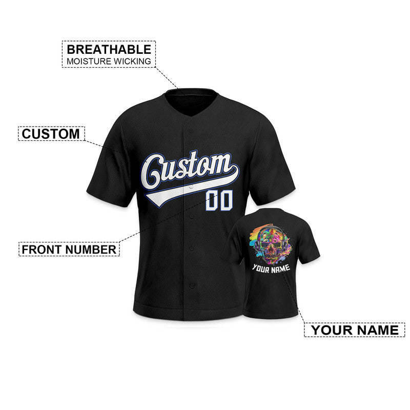 Custom Black Royal-White Authentic Skull Fashion Baseball Jersey