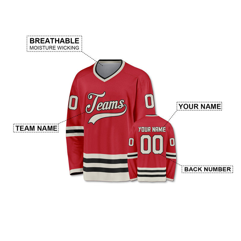 Custom Red Beige-Black Authentic Hockey Jersey1