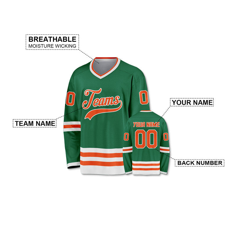Custom Kelly Green Orange-White Authentic Hockey Jersey