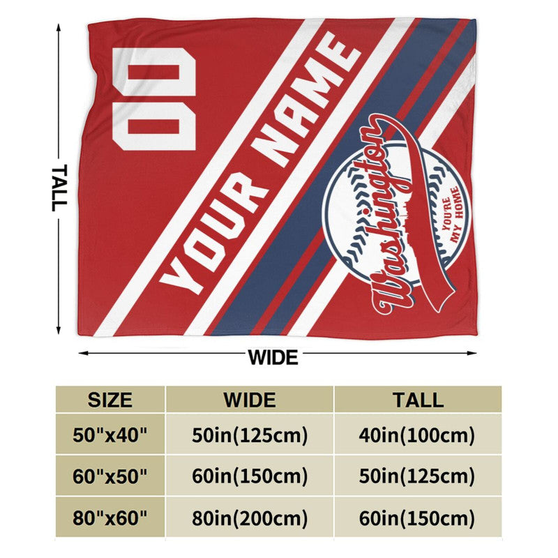 Custom Baseball Washington   Fleece Throw Blanket With Name Number for Fans Gifts