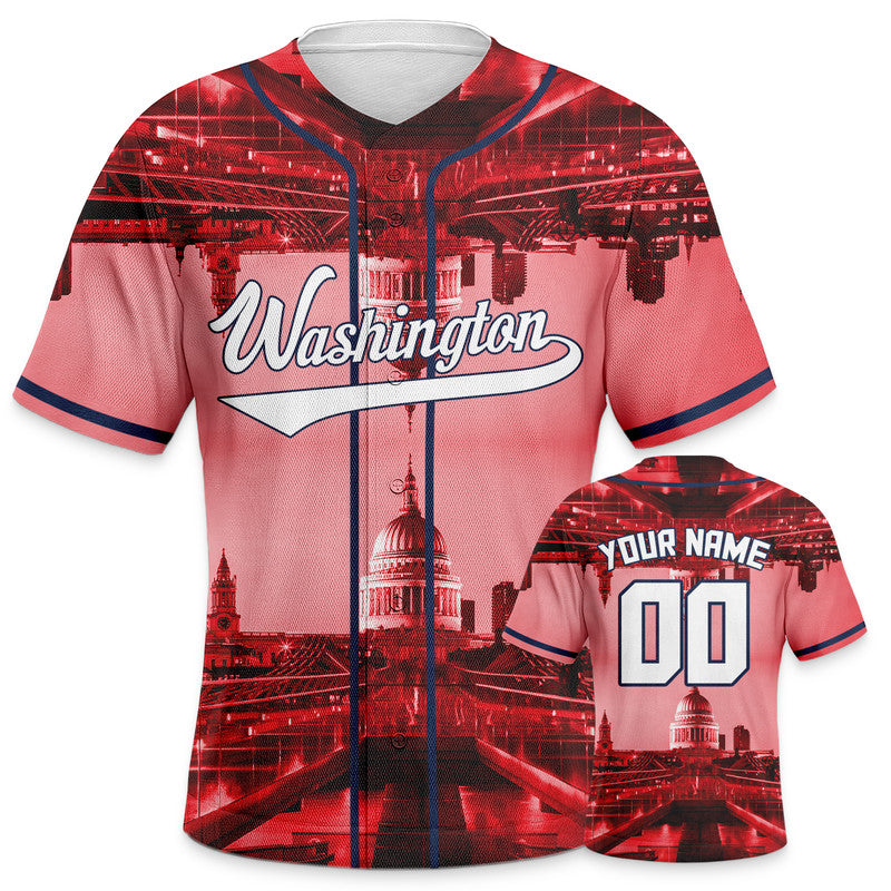 Custom 3D Night View Red Navy-White Authentic Baseball Silhouette Jersey