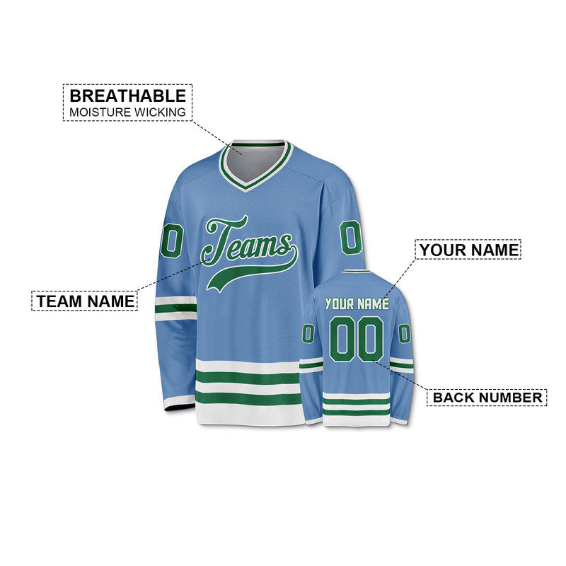 Custom Light Blue Kelly Green-White Authentic Hockey Jersey