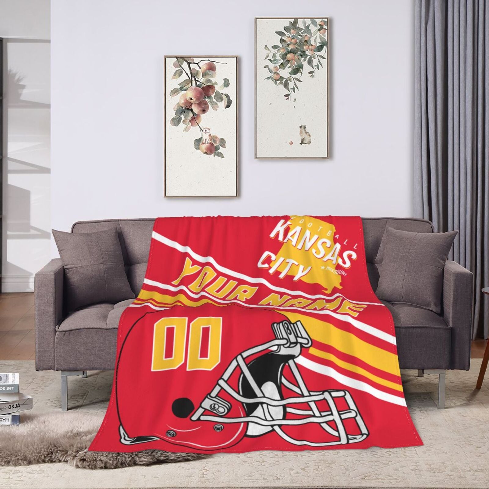 Custom Football City Map Kansas City Fleece Throw Blanket Name Number for Fans Gifts