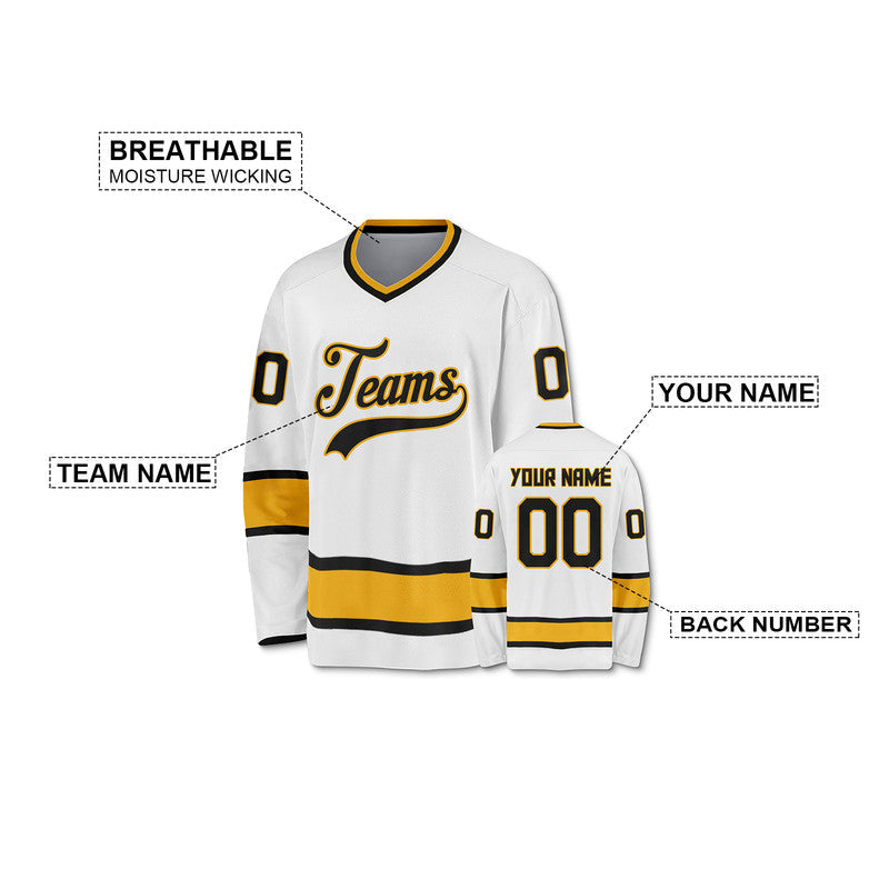 Custom White Black -Gold Authentic Hockey Jersey