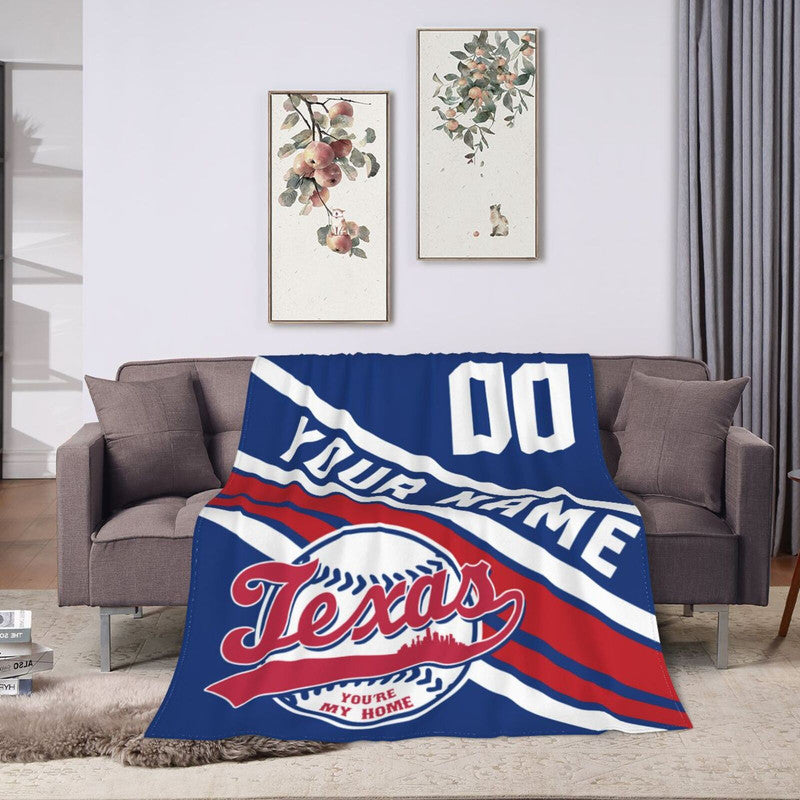Custom Baseball Texas Fleece Throw Blanket With Name Number for Fans Gifts