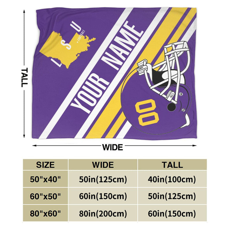 Custom Football LSU Fleece Throw Blanket With Name Number for Fans Gifts