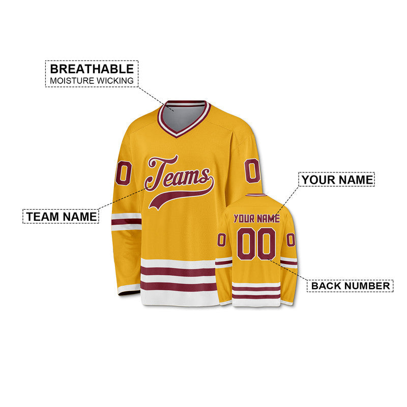 Custom Gold Crimson-White Authentic Hockey Jersey
