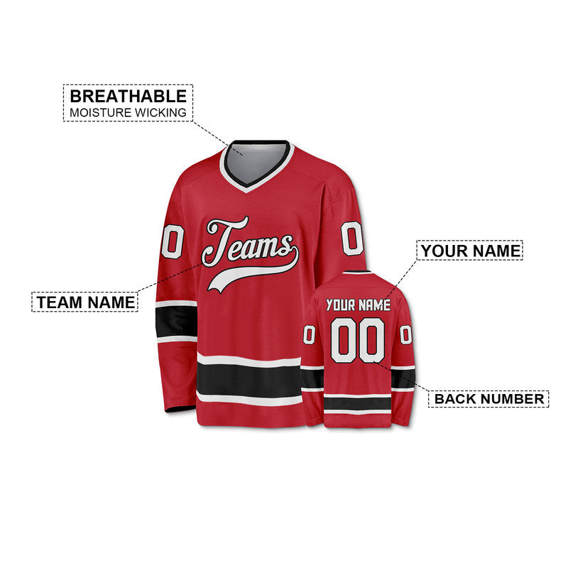 Custom Red Black-White Authentic Hockey Jersey