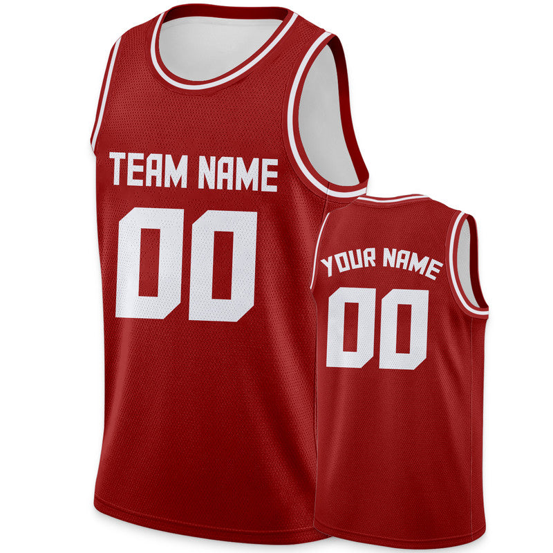 Custom Red White Round Neck Rib-Knit Basketball Jersey