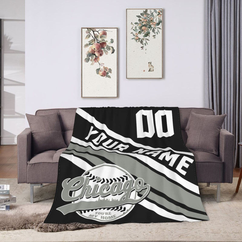 Custom Baseball Chicago   Fleece Throw Blanket With Name Number for Fans Gifts1